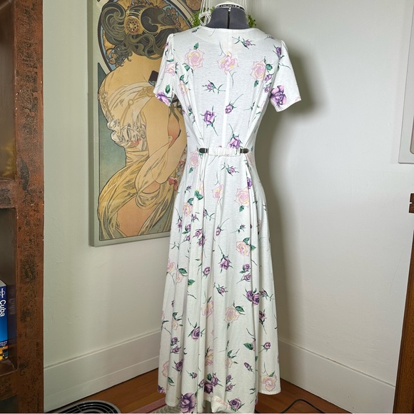 Vintage Illusions Floral Maxi Dress Sweetheart Neckline Button Front Fit Flare - Picture 4 of 13